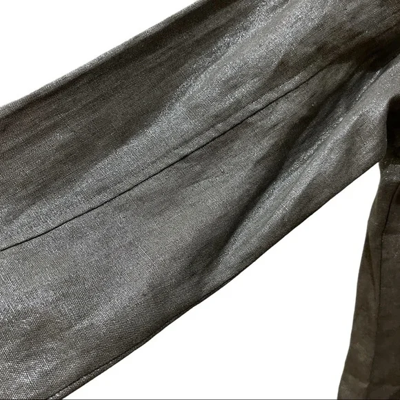 Chico’s 100% Linen Taupe Metallic Open Front Jacket Jeweled Neckline Sz S - Picture 7 of 11